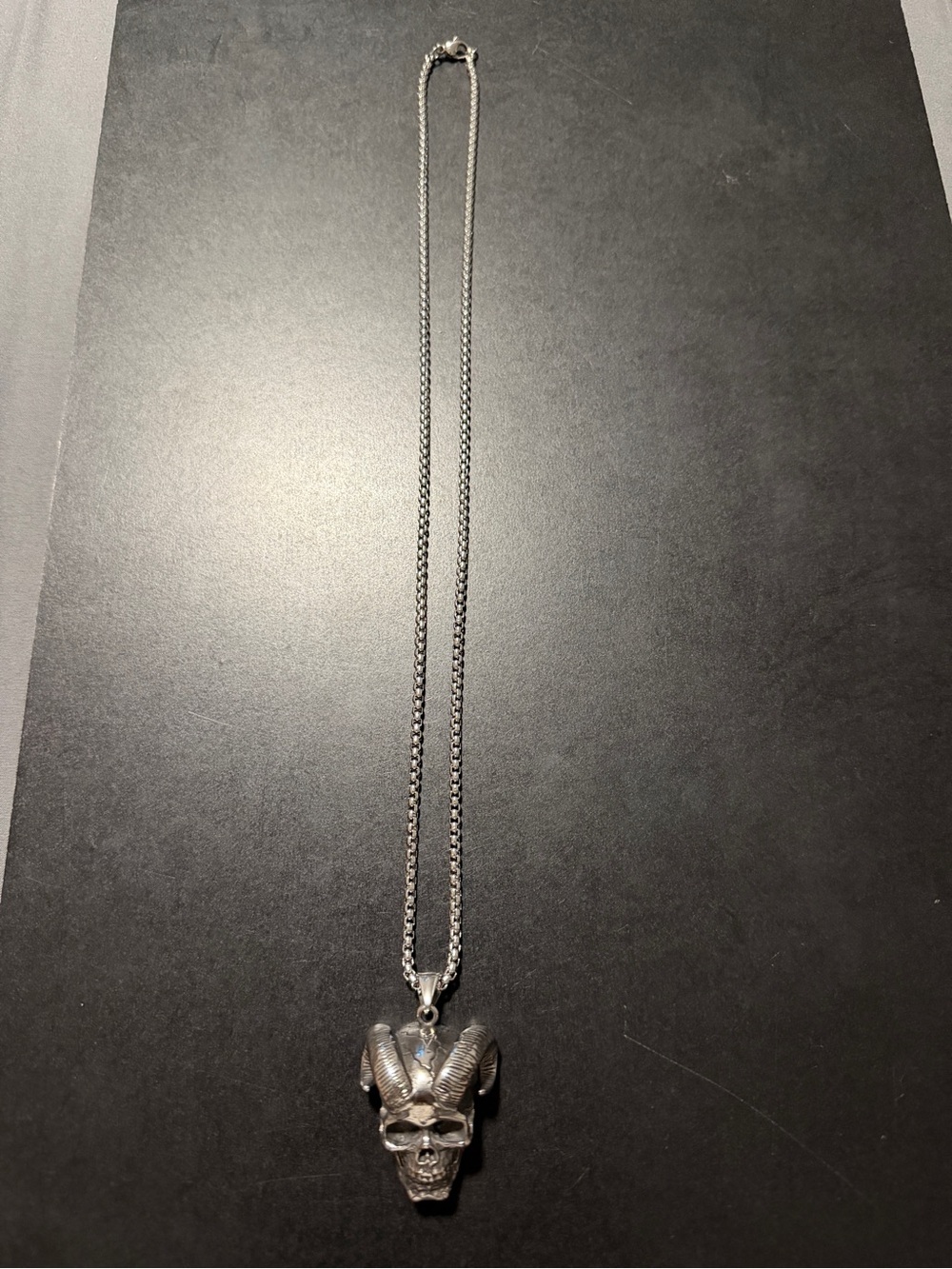 Men's Silver Ram Skull Pendant Necklace - Unbranded